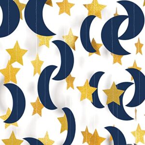 navy-blue gold moon-star party-decorations garland – 52ft twinkle little star hanging decoration streamers banner, eid ramadan mubarak decoration birthday wedding baby shower party decor panduola