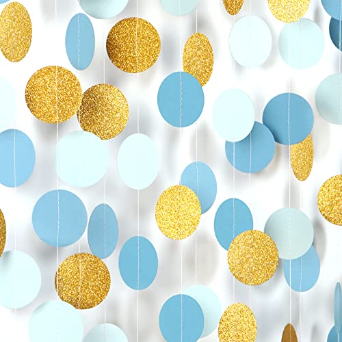 Light-Dusty Blue Gold Party-Decorations Garland - 52Ft Birthday Baby Bridal Shower Wedding Paper Banner Streamers,Bachelorette Engagement Decor Panduola