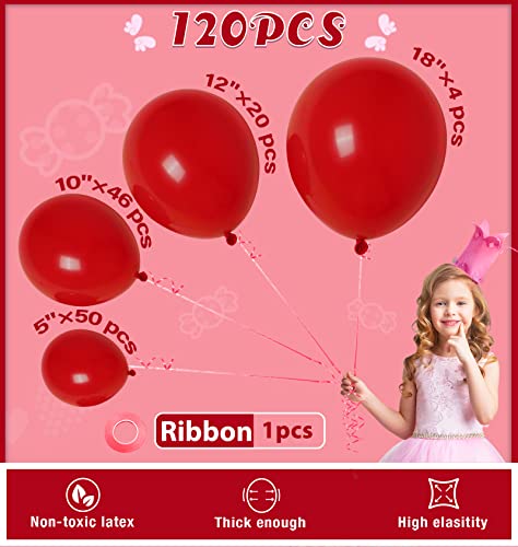 Ponamfo Red Balloon Arch Kit - 120Pcs 18"+12"+10"+5" Red Mette Balloons Garland Kit Different Size as Birthday Party Balloons Gender Reveal Balloons Baby Shower Balloons Wedding Anniversary