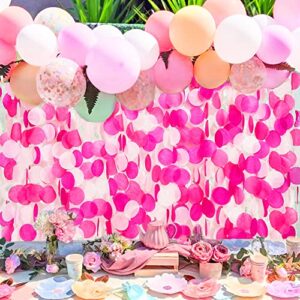 205Ft Hot Pink Party Decorations Big Circle Dots Backdrop Garland Rose Pink Tissue Paper Polka Dots Hanging Curtain Streamer for Birthday Bachelorette Engagement Wedding Bridal Shower Party Supplies