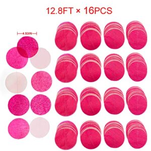 205Ft Hot Pink Party Decorations Big Circle Dots Backdrop Garland Rose Pink Tissue Paper Polka Dots Hanging Curtain Streamer for Birthday Bachelorette Engagement Wedding Bridal Shower Party Supplies