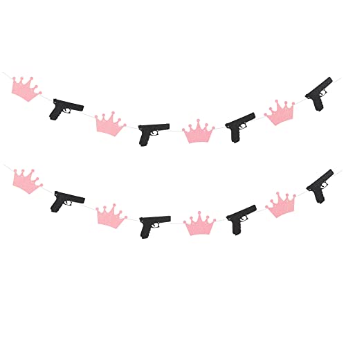 Gender Reveal Party Banner Guns or Glitter Garland Bunting for Boy or Girl Baby Shower Party Decorations Backdrops - 2 Strands