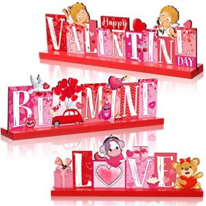3 pieces valentines table decoration love table centerpiece sign be mine heart wooden sign valentine day gift for wedding anniversary dining room romantic decor party supplies