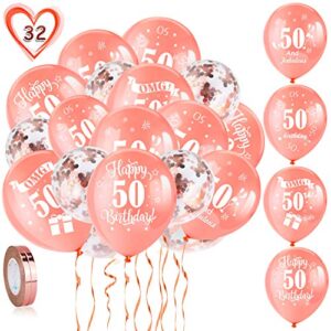 howaf 50th birthday balloons, pack of 30 rose gold birthday balloons latex confetti balloons & 2 ribbons for men women happy 50th birthday party decorations supplies