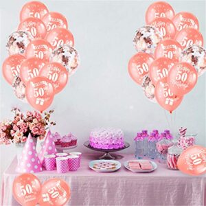 HOWAF 50th Birthday Balloons, Pack Of 30 Rose Gold Birthday Balloons Latex Confetti Balloons & 2 Ribbons for Men Women Happy 50th Birthday Party Decorations Supplies