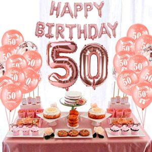 HOWAF 50th Birthday Balloons, Pack Of 30 Rose Gold Birthday Balloons Latex Confetti Balloons & 2 Ribbons for Men Women Happy 50th Birthday Party Decorations Supplies