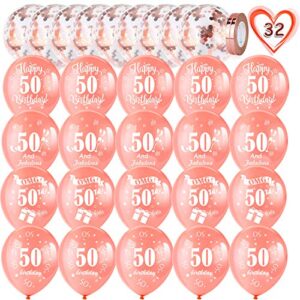 HOWAF 50th Birthday Balloons, Pack Of 30 Rose Gold Birthday Balloons Latex Confetti Balloons & 2 Ribbons for Men Women Happy 50th Birthday Party Decorations Supplies