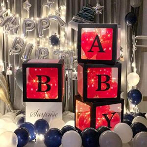 crenics black baby shower balloons boxes decorations – baby boxes with letters, 50 colorful balloons, individual baby blocks for boy girl gender reveal backdrop party supplies