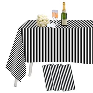 jinsey 3 pack plastic black white stripe tablecloths 54″ x 108″ striped table cloth cover disposable rectangle tablecloth for parties holiday party picnic decoration