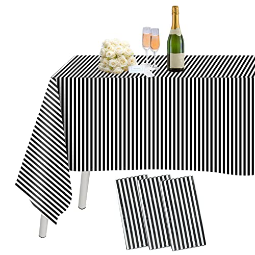 JInSEY 3 Pack Plastic Black White Stripe Tablecloths 54" x 108" Striped Table Cloth Cover Disposable Rectangle Tablecloth for Parties Holiday Party Picnic Decoration