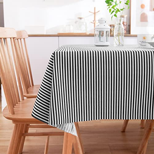 JInSEY 3 Pack Plastic Black White Stripe Tablecloths 54" x 108" Striped Table Cloth Cover Disposable Rectangle Tablecloth for Parties Holiday Party Picnic Decoration