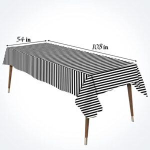 JInSEY 3 Pack Plastic Black White Stripe Tablecloths 54" x 108" Striped Table Cloth Cover Disposable Rectangle Tablecloth for Parties Holiday Party Picnic Decoration