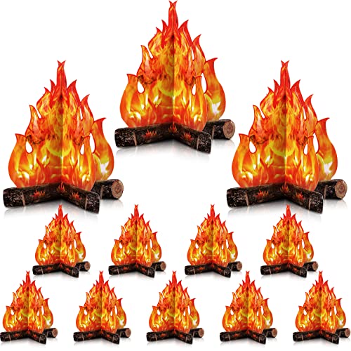 Boao 12 Set 3D Decorative Cardboard Campfire Centerpiece Artificial Fire Fake Flame Paper Party Decorative Flame Torch (Gold Orange)