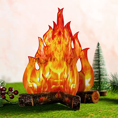 Boao 12 Set 3D Decorative Cardboard Campfire Centerpiece Artificial Fire Fake Flame Paper Party Decorative Flame Torch (Gold Orange)