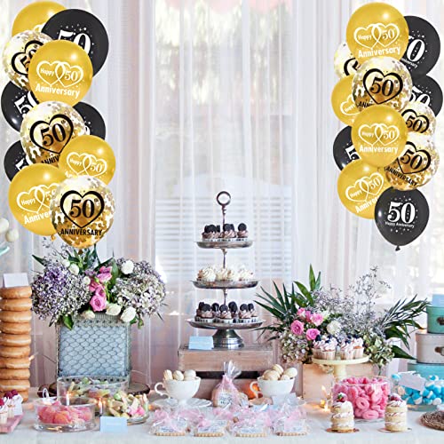 30pcs 50th Anniversary Decorations Balloons Kit, 12 Inch Black Gold Happy 50 Wedding Anniversary Latex Confetti Balloons Party Supplies, 50 Year Anniversary Theme Indoor Outdoor Decor