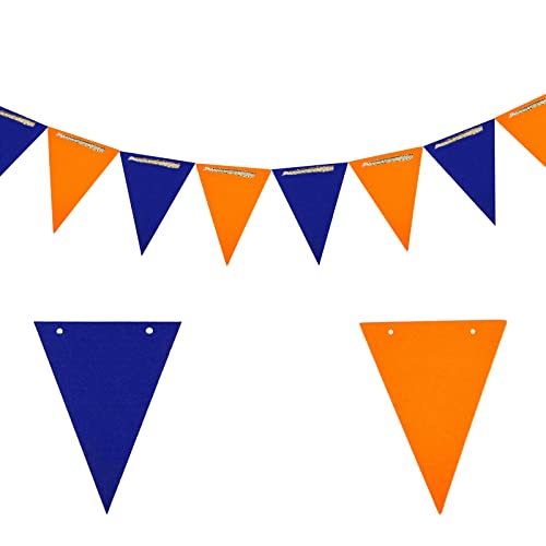 CC Wonderland 20 Feet Double Sided Navy Blue and Orange Glitter Pennant Banner - Paper Triangle Flags Bunting - Party Decoration Supplies - Great for Birthday, Wedding, or Any Parties Events