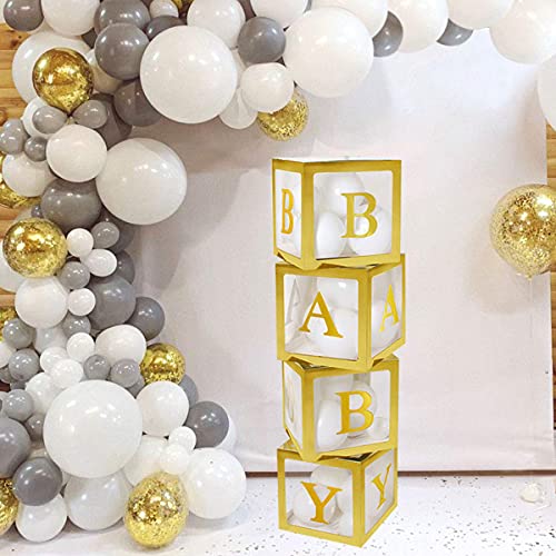 Baby Shower Decorations Gold Transparent Balloons Decor Baby Box Baby Blocks Decorations for Baby Shower Boy Girl 1st Birthday Party Decorations by QIFU (Gold Transparent Baby Blocks)