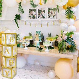 Baby Shower Decorations Gold Transparent Balloons Decor Baby Box Baby Blocks Decorations for Baby Shower Boy Girl 1st Birthday Party Decorations by QIFU (Gold Transparent Baby Blocks)