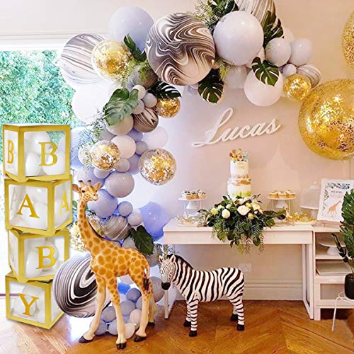 Baby Shower Decorations Gold Transparent Balloons Decor Baby Box Baby Blocks Decorations for Baby Shower Boy Girl 1st Birthday Party Decorations by QIFU (Gold Transparent Baby Blocks)