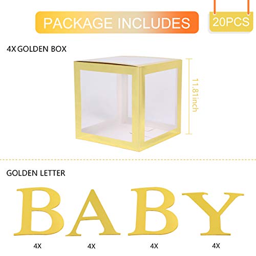 Baby Shower Decorations Gold Transparent Balloons Decor Baby Box Baby Blocks Decorations for Baby Shower Boy Girl 1st Birthday Party Decorations by QIFU (Gold Transparent Baby Blocks)