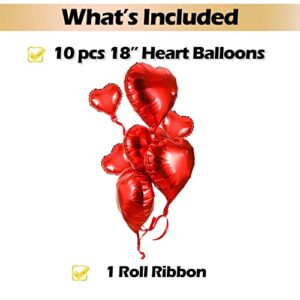 Heart Love Foil Balloon 18 inch, Helium Support Valentines Day Wedding Bridal Engagement Party Anniversary Decorations (10 pcs 18")