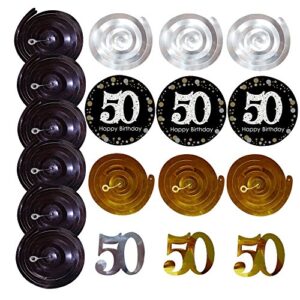 LeoHome 50th Birthday Decorations Kit- Gold Glitter Happy Birthday Banner & Sparkling Celebration 50 Hanging Swirls-50th Anniversary Decorations