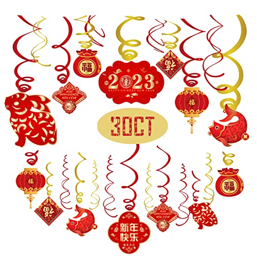 2023 Chinese New Year Decorations-Hanging Swirls Decorations for Year of the Rabbit and Lunar New Year(30 Pieces)