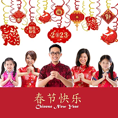 2023 Chinese New Year Decorations-Hanging Swirls Decorations for Year of the Rabbit and Lunar New Year(30 Pieces)