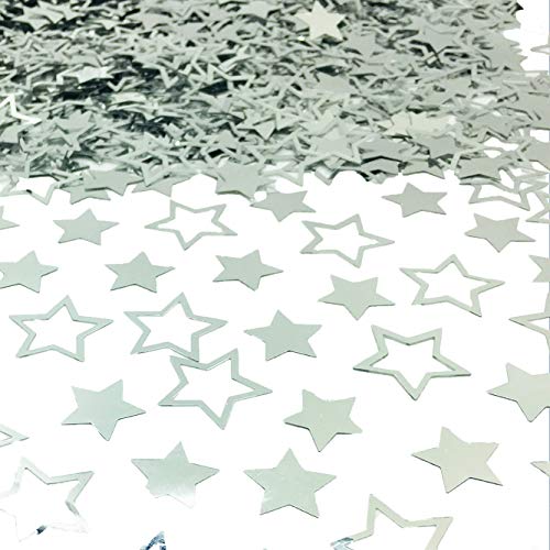 Star Metallic Foil Confetti Sprinkles for Wedding/Birthday/Festival Party Decorations 1.5OZ (silver, 24mm&18mm)