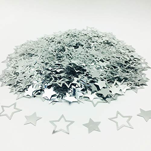 Star Metallic Foil Confetti Sprinkles for Wedding/Birthday/Festival Party Decorations 1.5OZ (silver, 24mm&18mm)