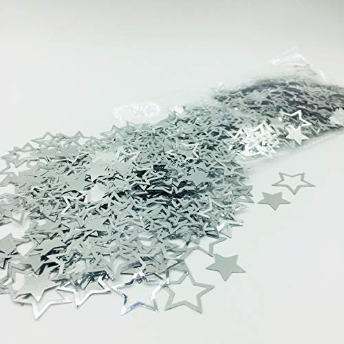 Star Metallic Foil Confetti Sprinkles for Wedding/Birthday/Festival Party Decorations 1.5OZ (silver, 24mm&18mm)