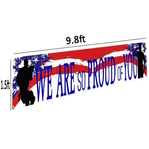 American Flag Patriotic Soldier We are So Proud of You Banner,Patriotic Theme Veterans Day 4th of July Memorial Day Deployment Returning Back Military Army Homecoming Party Decoration (Proud)