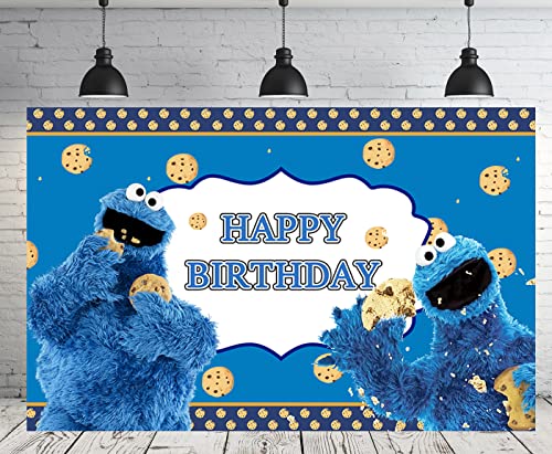 Cookie Monster Backdrop for Birthday Party Supplies 5x3ft Cartoon Banner for Street Party Decorations