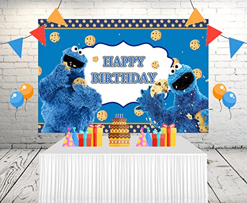 Cookie Monster Backdrop for Birthday Party Supplies 5x3ft Cartoon Banner for Street Party Decorations