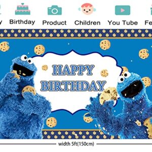 Cookie Monster Backdrop for Birthday Party Supplies 5x3ft Cartoon Banner for Street Party Decorations