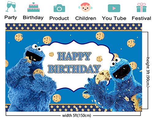 Cookie Monster Backdrop for Birthday Party Supplies 5x3ft Cartoon Banner for Street Party Decorations