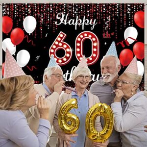 60th Birthday Decoration Banner Backdrop, Happy 60th Birthday Decorations for Women, Red Black White 60 Years Old Birthday Party Photo Booth Props, 60 Birthday Sign for Outdoor Indoor, Fabric Vicycaty