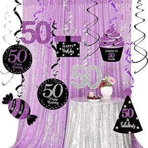 50th Birthday Decorations for Women Purple Silver Black Qian’s Party Purple Silver Black Foil Hanging Swirls Decorations 50th Birthday Party Hanging Decor – Women 50th Birthday Party Decoration Swirls - Set of 15