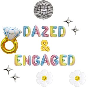 dazed and engaged balloon banner disco daisy balloons for hippie bachelorette party 60s 70s retro bachelorette tie dye bachelorette party decorations
