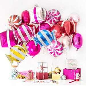 24pcs Sweet Candy Balloons for Birthday Wedding Parties, Including 16pcs Round Lollipop Balloons and 8pcs Candy Lollipop Balloons Aluminum Balloons.