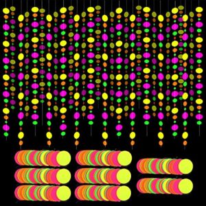 willbond 115.484 feet neon paper garland circle dots hanging decorations big and small circle dots banner for neon birthday party wedding decoration black light reactive glow party (8 pieces)