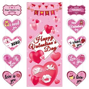 valentines day decoration, valentine’s day door cover & heart banner, hanging happy valentine’s day romantic sign banner for front door, valentine backdrops banner for special night party decor favor