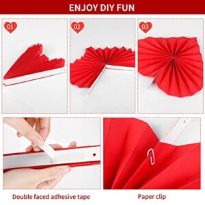 ANVAVO 6 Pieces Valentines Day Paper Lanterns 6 Pieces Red Heart Party Hanging Paper Fans 2 Strings Hearts Shaped Felt Garland Banner with Fishing Line, Valentines Day Decor Party Decoration Supplies