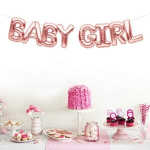 PartyForever Rose Gold Letters BABY GIRL Balloon Banner Gender Reveal and Baby Shower Party Decorations