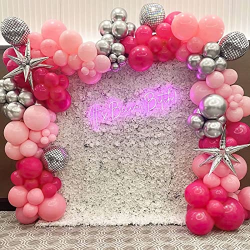 Western Cowgirl Balloon Garland Arch Kit, 148Pcs Rose Pink Silver Balloons with 4D Disco Balls Star Balloons for Disco Cowgirl Bachelorette Party Decorations Bridal Shower Final Rodeo Party Supplies