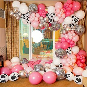 Western Cowgirl Balloon Garland Arch Kit, 148Pcs Rose Pink Silver Balloons with 4D Disco Balls Star Balloons for Disco Cowgirl Bachelorette Party Decorations Bridal Shower Final Rodeo Party Supplies