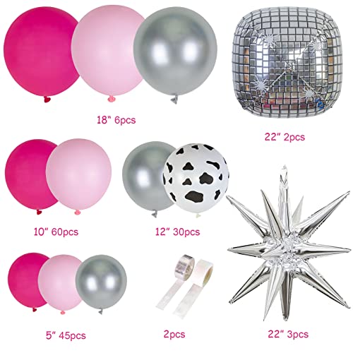 Western Cowgirl Balloon Garland Arch Kit, 148Pcs Rose Pink Silver Balloons with 4D Disco Balls Star Balloons for Disco Cowgirl Bachelorette Party Decorations Bridal Shower Final Rodeo Party Supplies