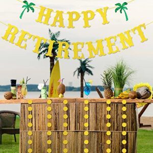 Beach Retirement Party Decorations, Gold Glitter Happy Retirement Banner & Circle Dots Garland, Beach Theme Going Away Farewell Party Decorations, Summer Beach Theme Retired Banner for Men Women Retirement Party Decor