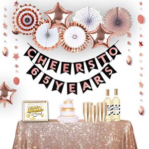 65th birthday decorations for women by hombae, 65th anniversary decorations, 65 bday decorations, rose gold cheers to 65 years banner, 65 birthday decor, 65 years old party favors supplies