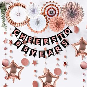 65th Birthday Decorations for Women by Hombae, 65th Anniversary Decorations, 65 Bday Decorations, Rose Gold Cheers to 65 Years Banner, 65 Birthday Decor, 65 Years Old Party Favors Supplies